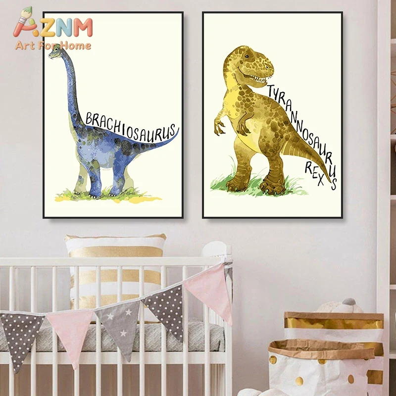 ภาพวาดไดโนเสาร์สีน้ำบนผ้าใบสำห - Kids Education Name บทวิจารณ์และราคา