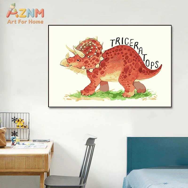ภาพวาดไดโนเสาร์สีน้ำบนผ้าใบสำห - Kids Education Name บทวิจารณ์และราคา